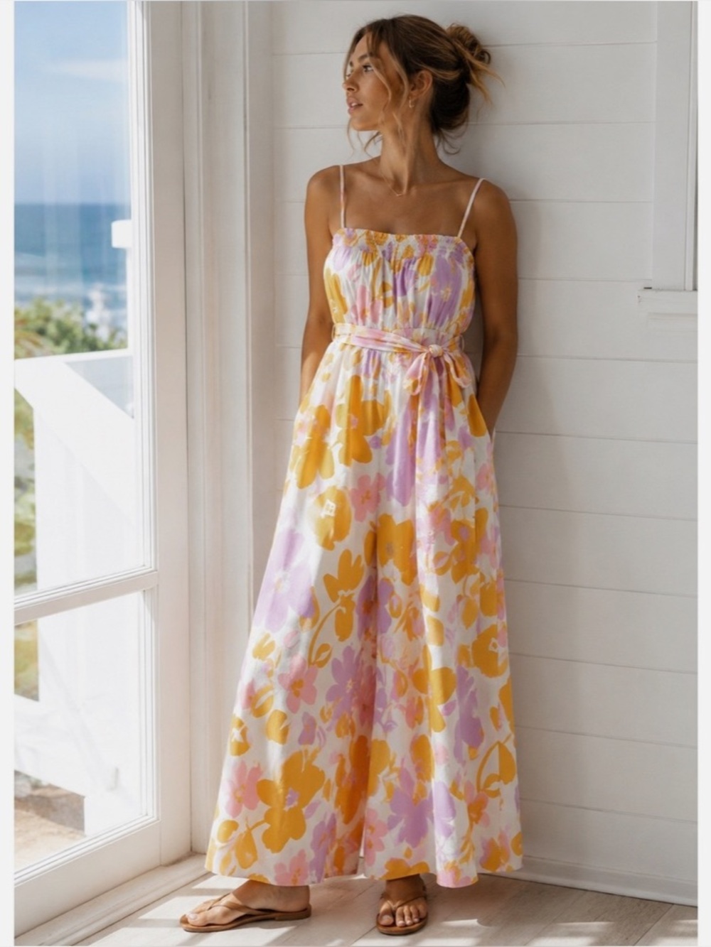 TALULAH Floral Wide Leg Jumpsuit With  Spaghetti Straps  Size Small Like New